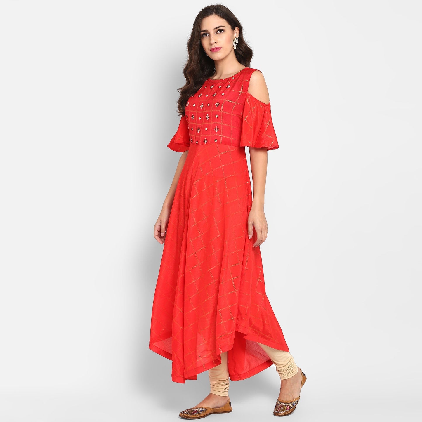 Finding Product Women's Embroidered Cold Shoulder Kurta