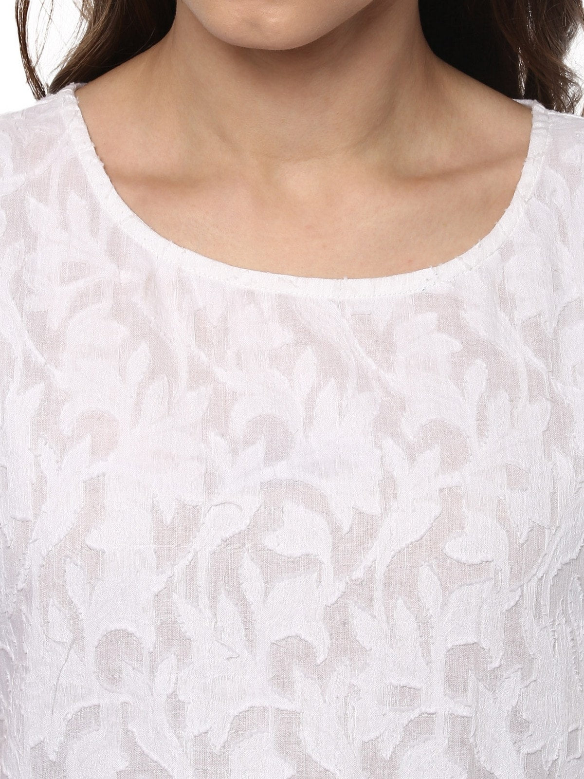 Finding Product Women's Self Embroidered Sleeveless Top