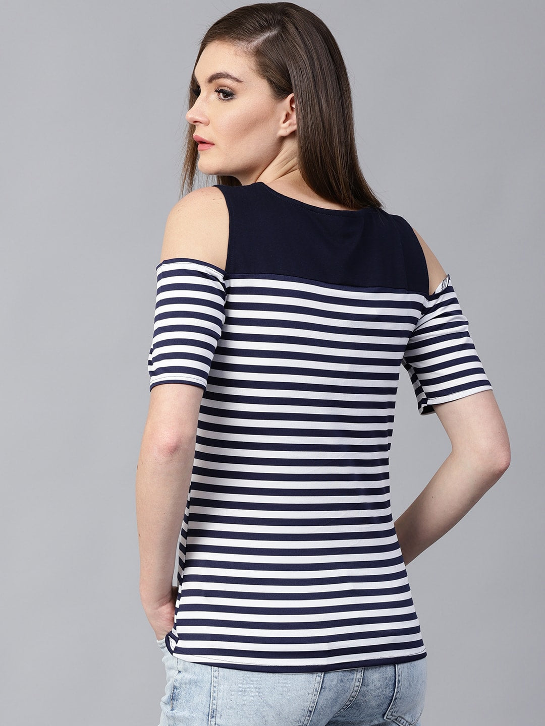 Finding Product Women's Breton Stripe Cold-Shoulder Top