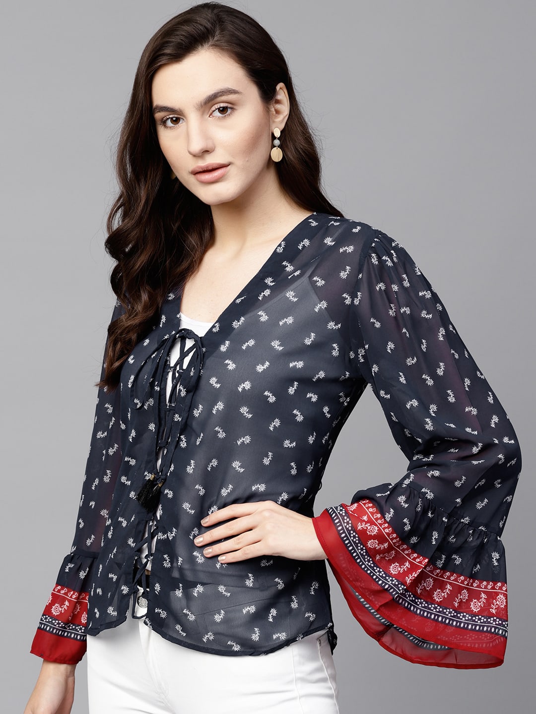 Finding Product Women's Border Front Tie-Up Top