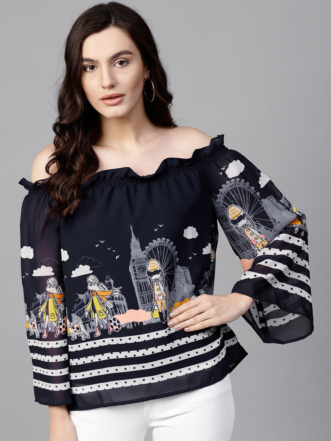 Finding Product Women's Off-Shoulder Fusion Printed Top