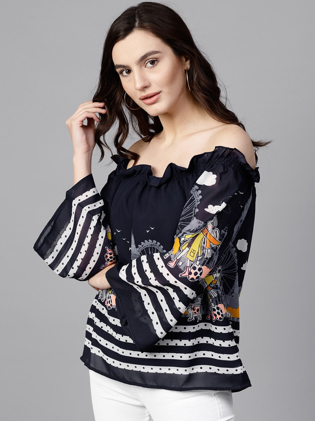 Finding Product Women's Off-Shoulder Fusion Printed Top