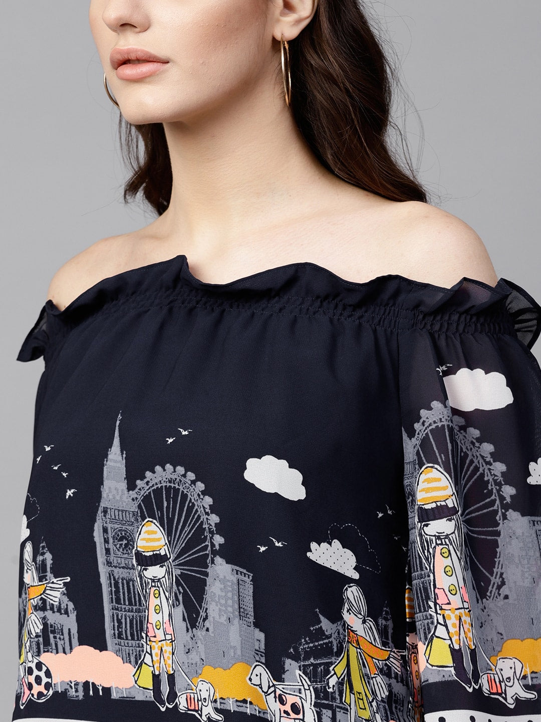 Finding Product Women's Off-Shoulder Fusion Printed Top