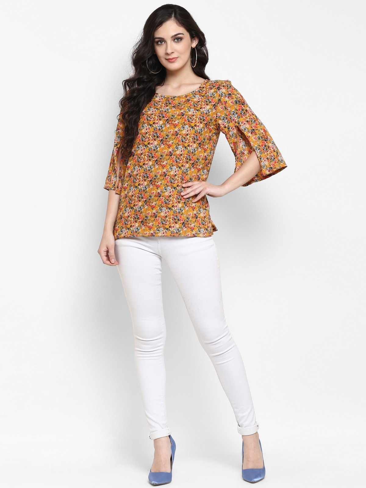 Finding Product Women's Multicolor Slit Sleeves Top