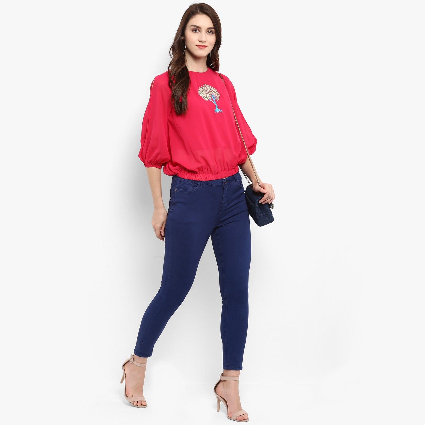 Finding Product Women's Solid Embroidered Balloon Top