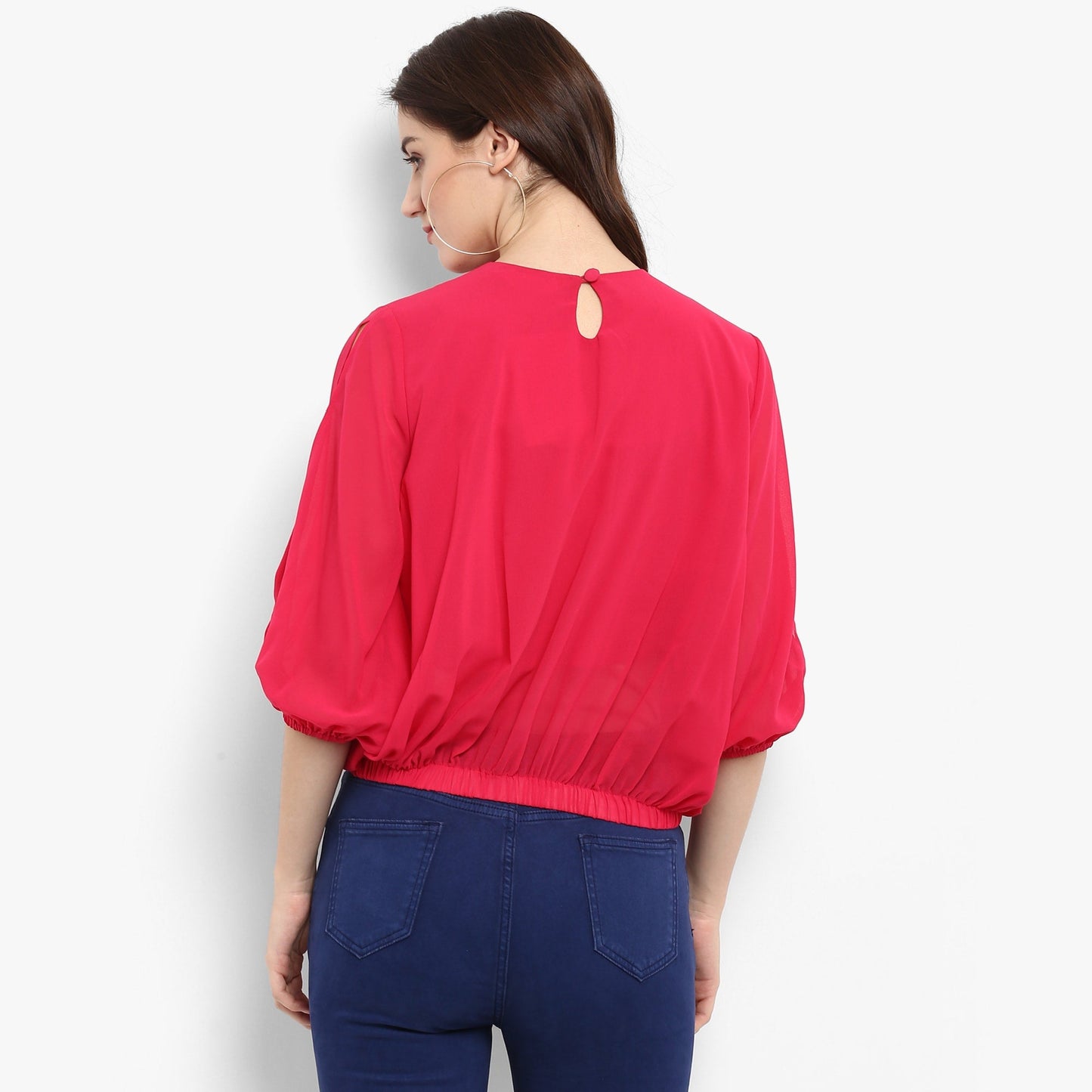 Finding Product Women's Solid Embroidered Balloon Top
