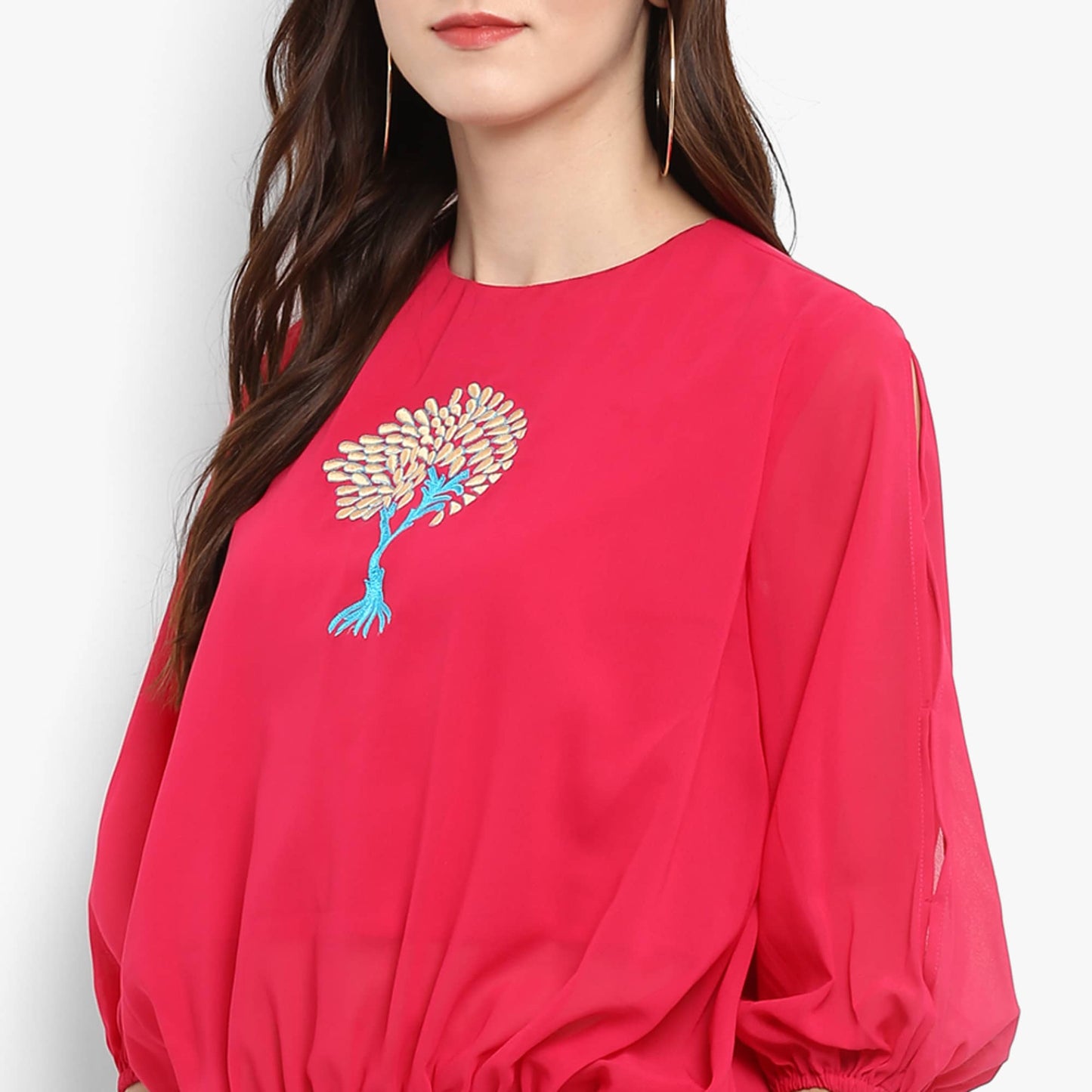 Finding Product Women's Solid Embroidered Balloon Top
