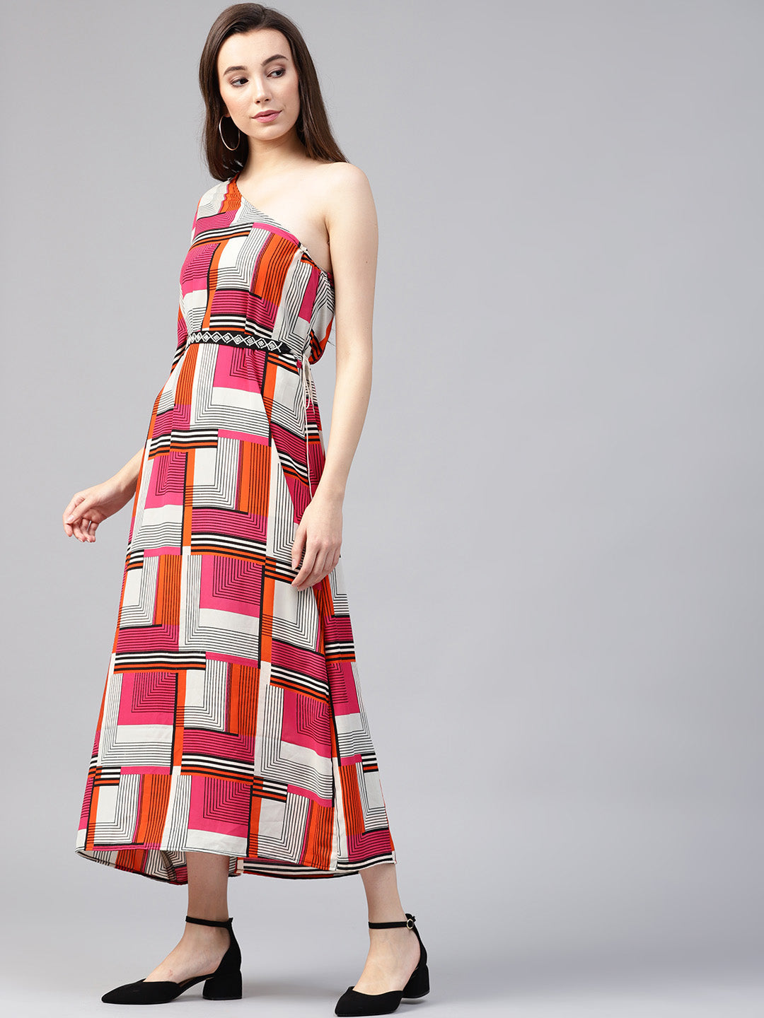 Bohemian One-Shoulder Printed Dress