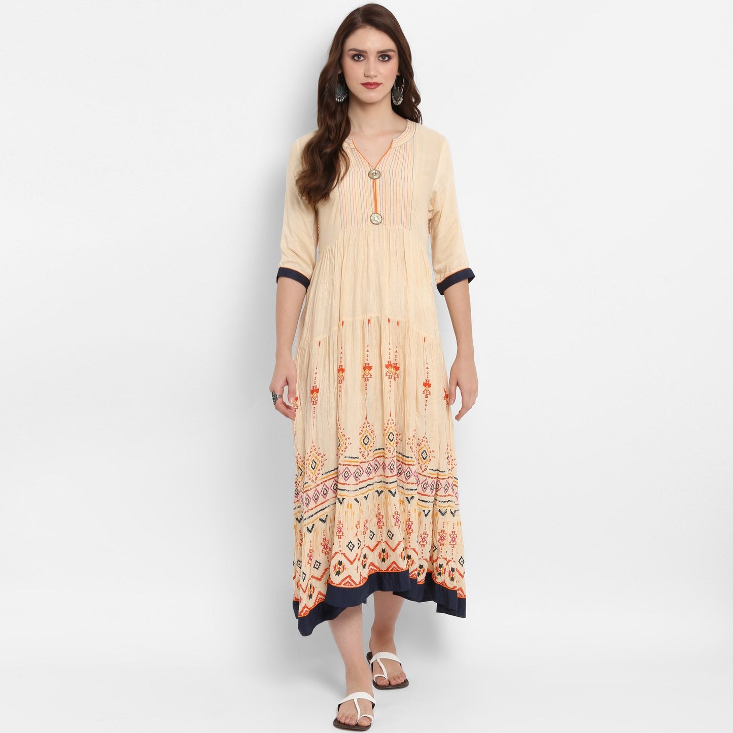 Finding Product Women's Printed Tiered Pin-Tucks Dress