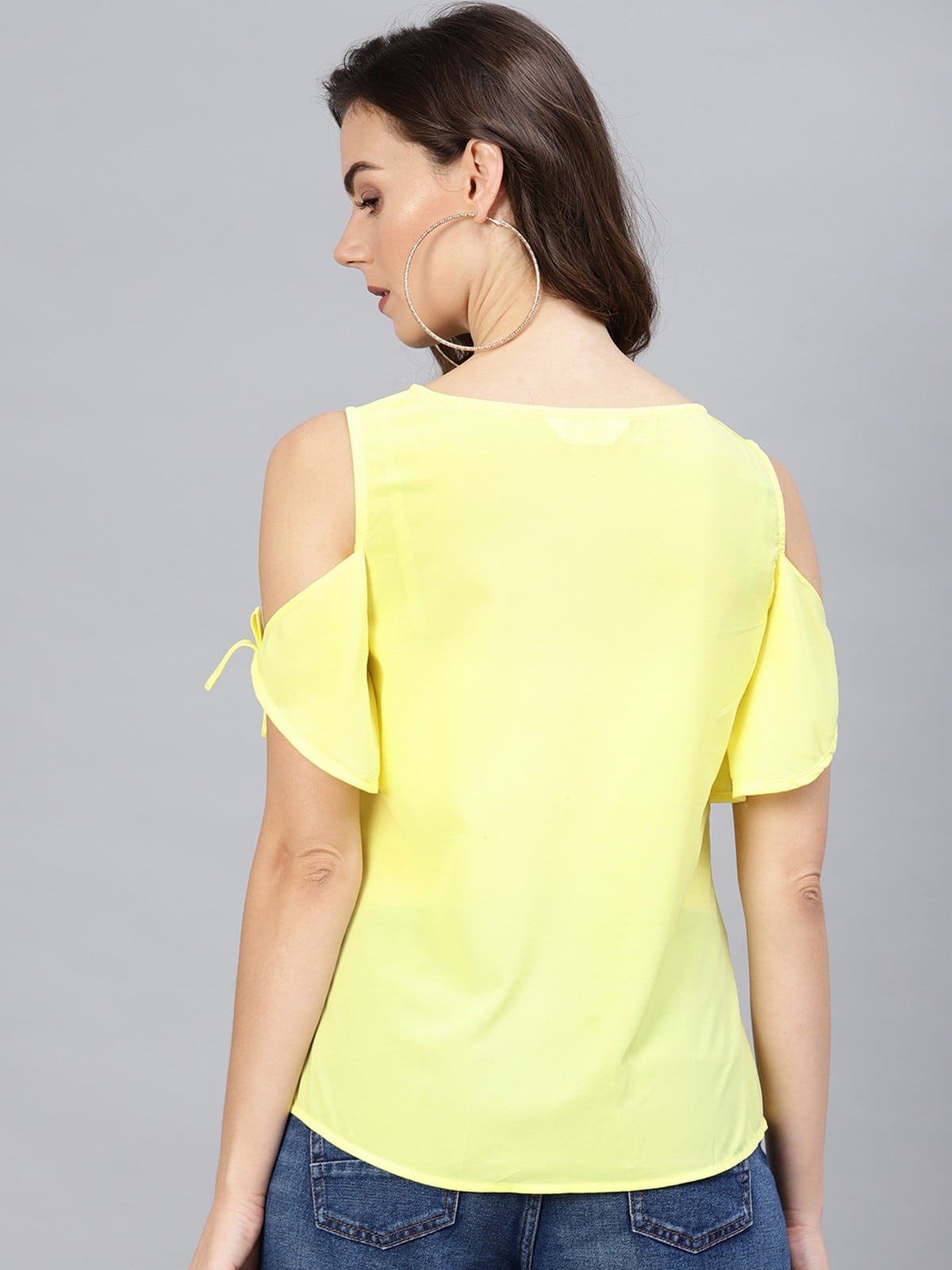 Solid Tie-Up Cold Shoulder Top