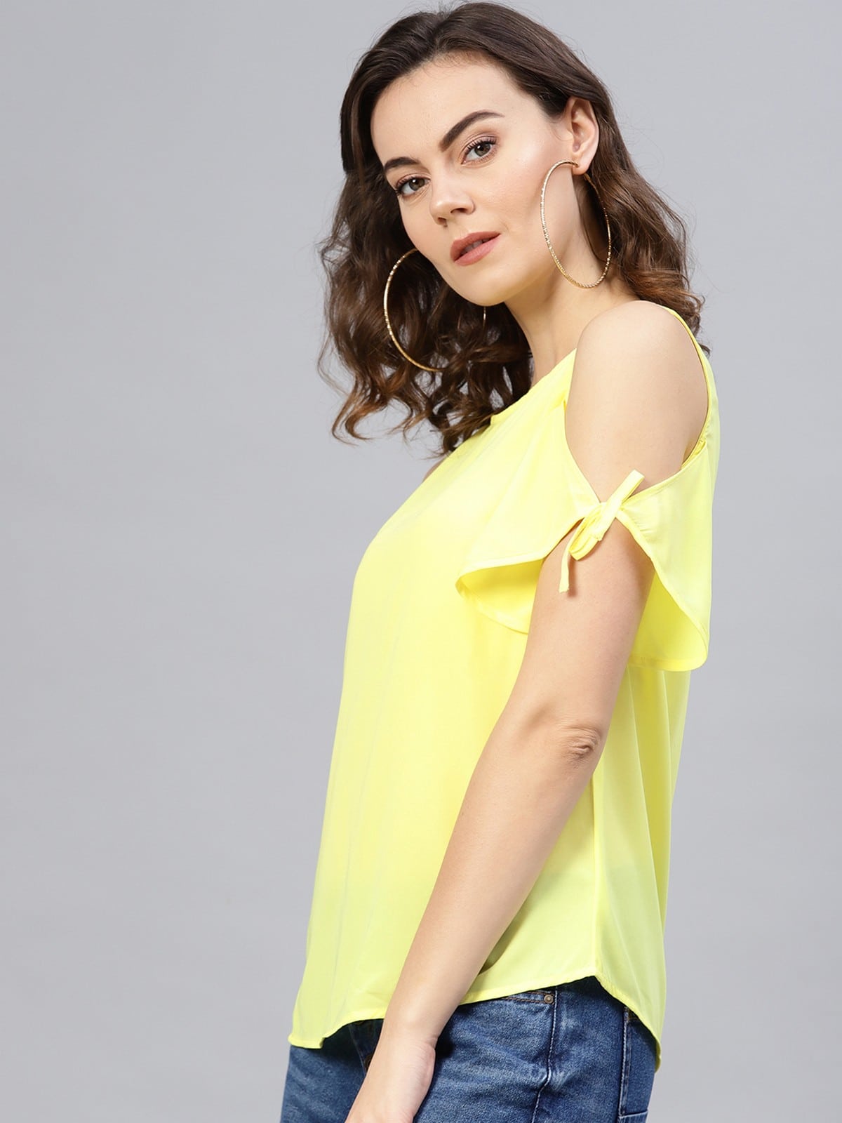 Solid Tie-Up Cold Shoulder Top