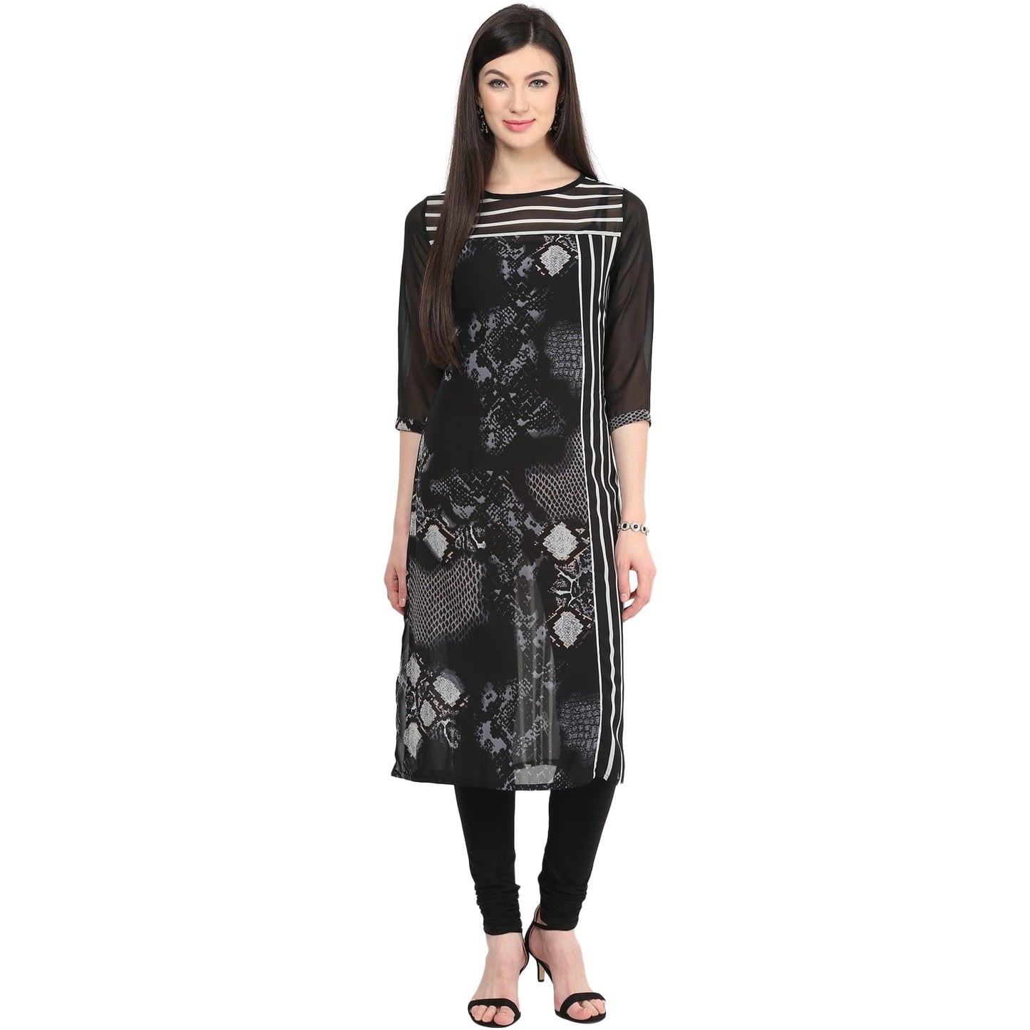 Finding Product Women's Print & Stripe Mix Kurti