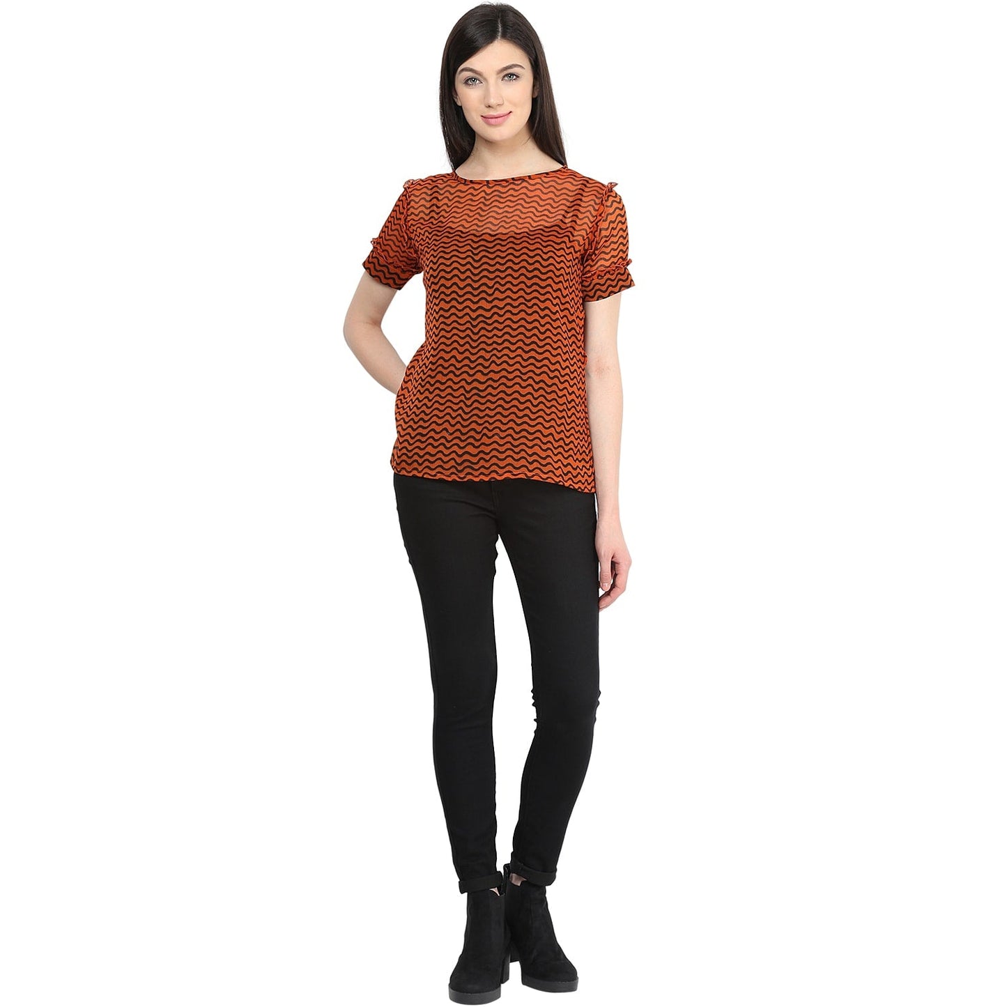 Finding Product Women's Orange Frill Shirt Top