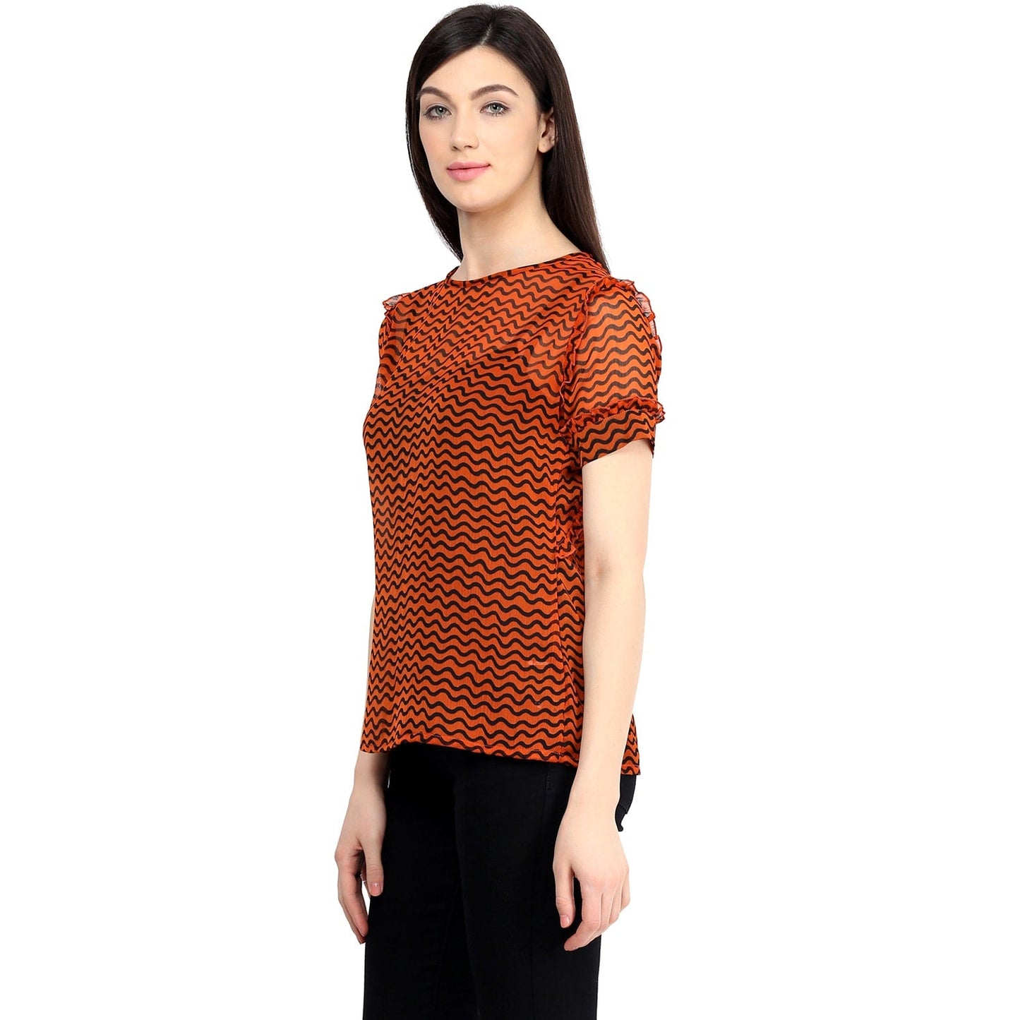 Finding Product Women's Orange Frill Shirt Top