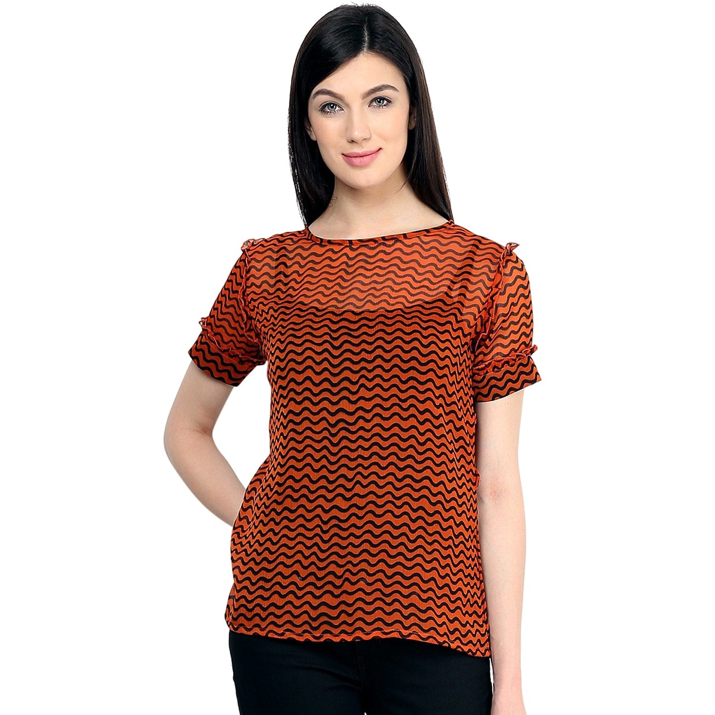 Finding Product Women's Orange Frill Shirt Top