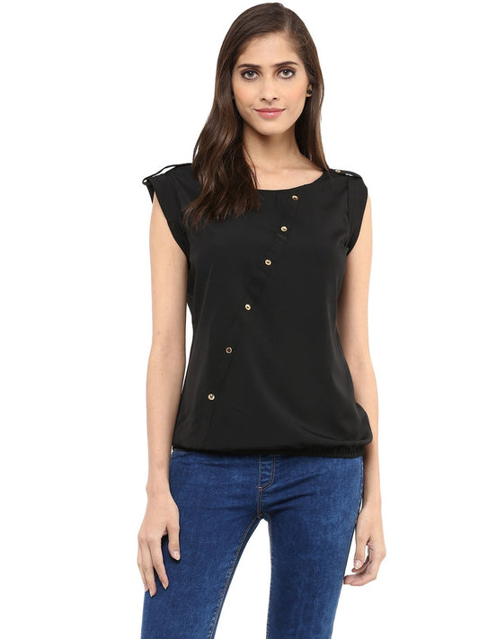 Finding Product Women's Black Top With Fake Shoulder-Tab