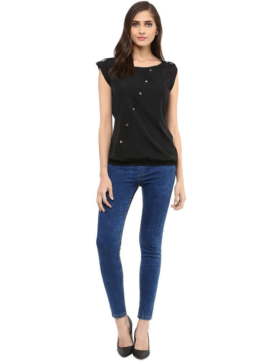 Finding Product Women's Black Top With Fake Shoulder-Tab