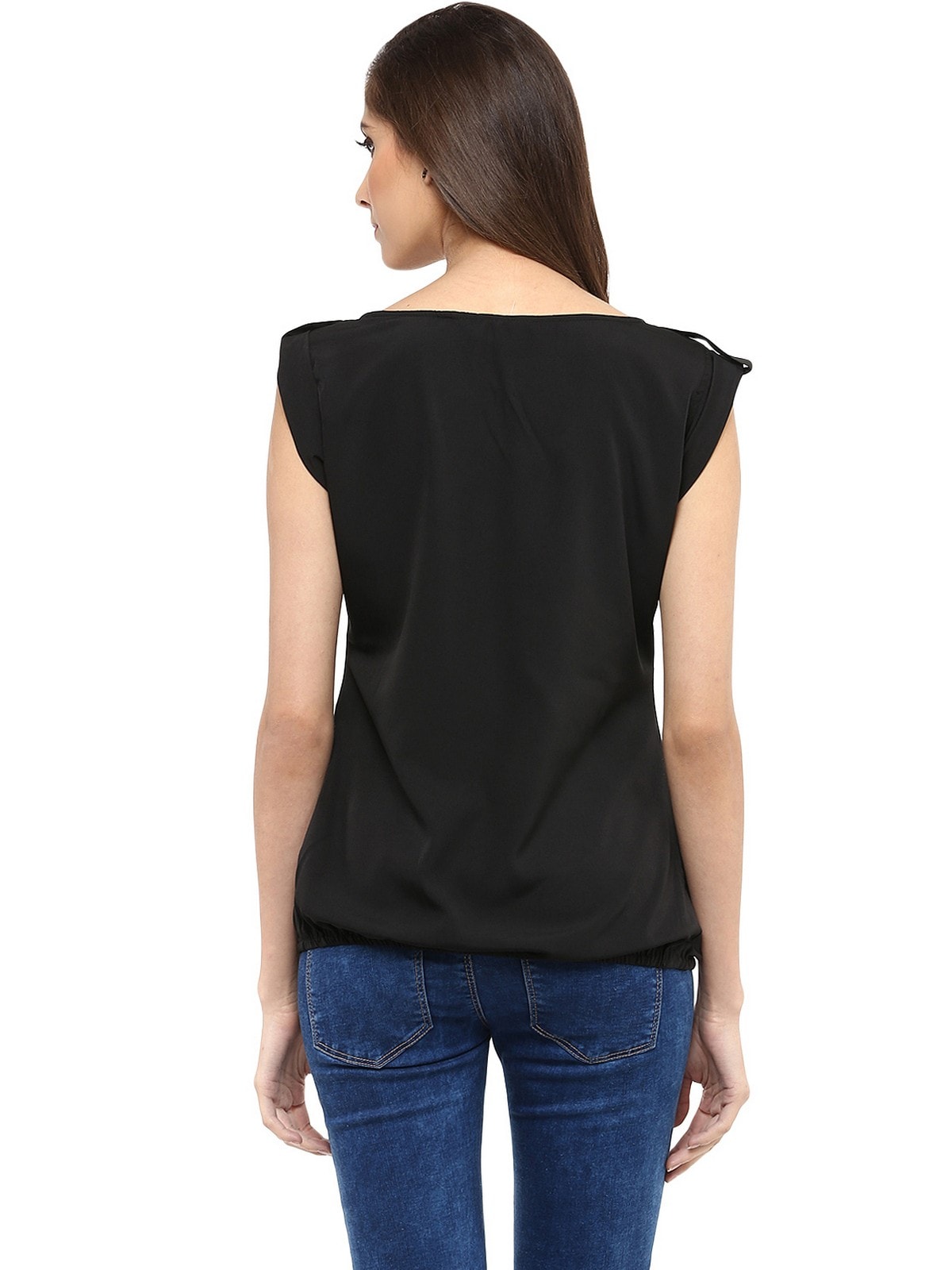 Finding Product Women's Black Top With Fake Shoulder-Tab
