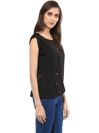 Finding Product Women's Black Top With Fake Shoulder-Tab