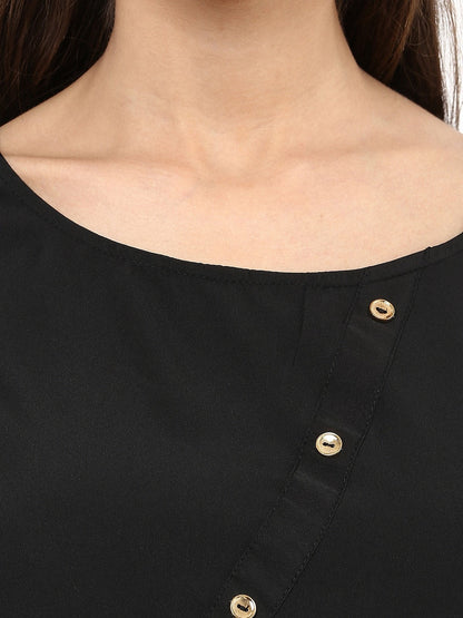 Finding Product Women's Black Top With Fake Shoulder-Tab