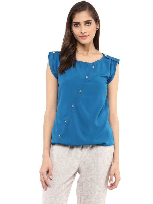 Finding Product Women's Blue Top With Fake Shoulder-Tab