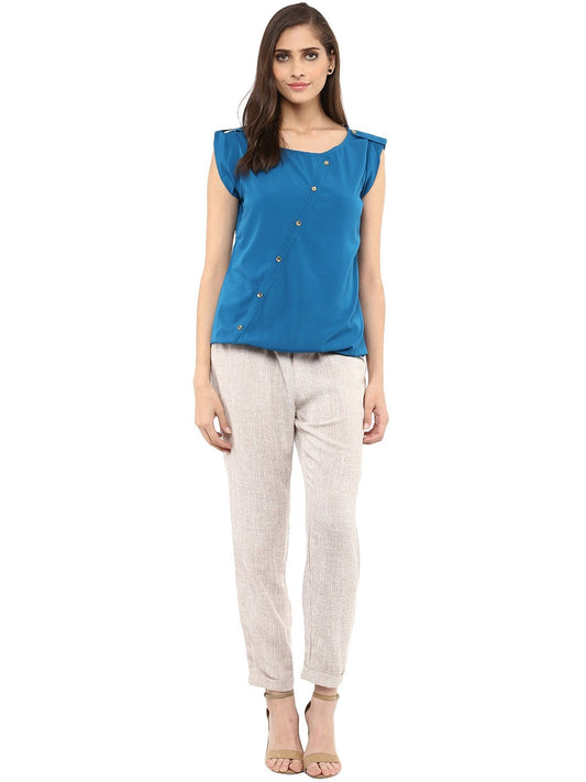 Finding Product Women's Blue Top With Fake Shoulder-Tab