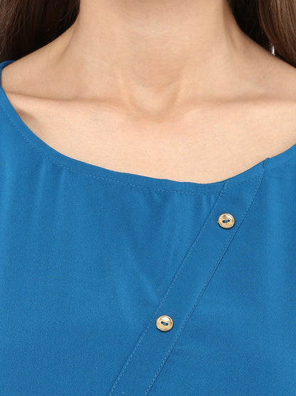 Finding Product Women's Blue Top With Fake Shoulder-Tab