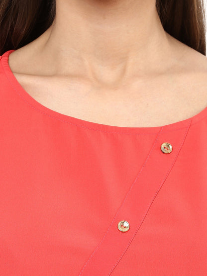 Coral Top With Fake Shoulder-Tab