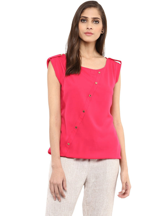 Finding Product Women's Pink Top With Fake Shoulder-Tab