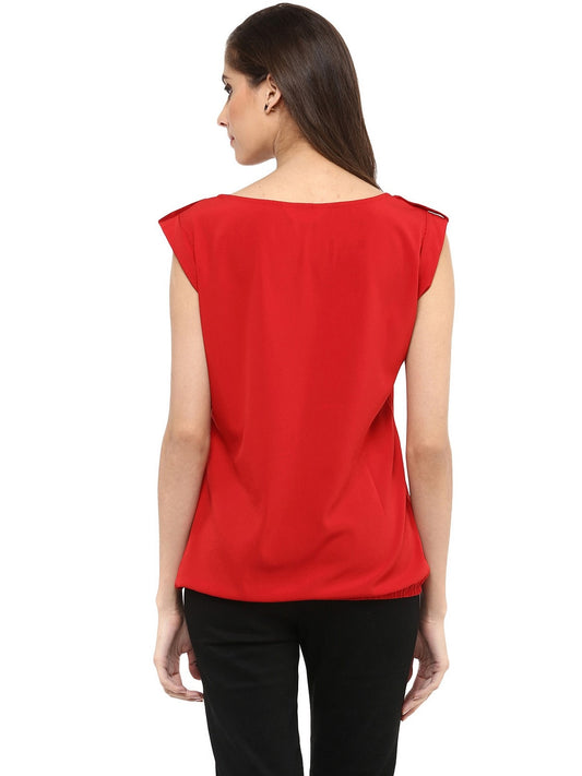Finding Product Women's Red Top With Fake Shoulder-Tab