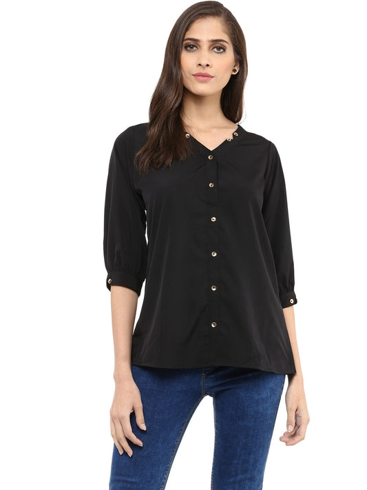 Finding Product Women's Black Shirt Top With Detailed Notch Designs