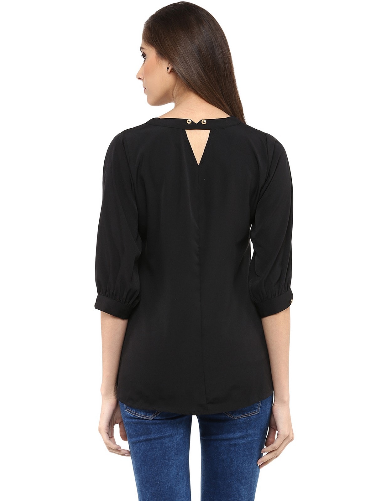 Finding Product Women's Black Shirt Top With Detailed Notch Designs