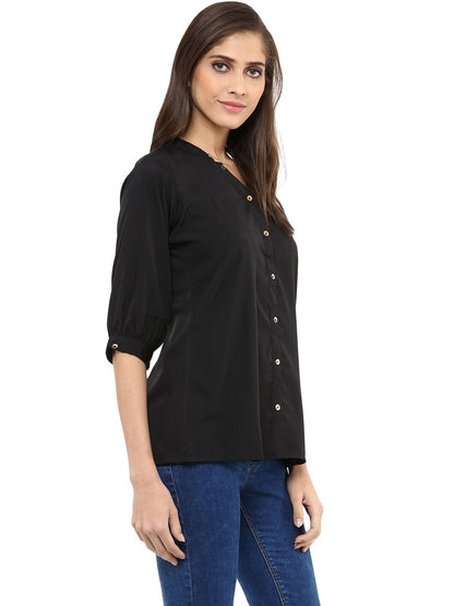 Finding Product Women's Black Shirt Top With Detailed Notch Designs