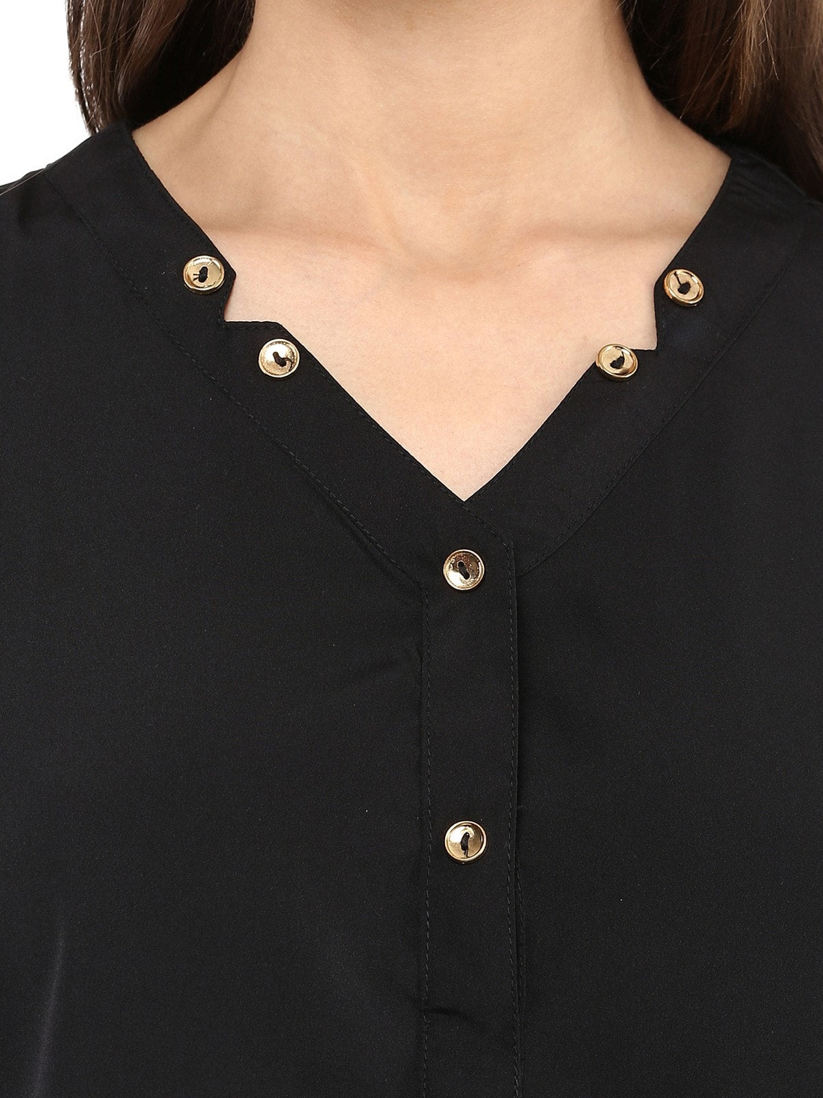 Finding Product Women's Black Shirt Top With Detailed Notch Designs
