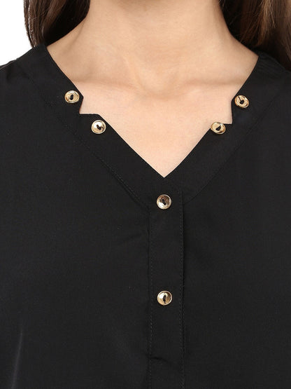 Finding Product Women's Black Shirt Top With Detailed Notch Designs