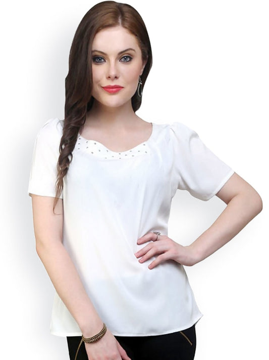Finding Product Women's White Top Detailed With Gathered Sleeves And Front Knife Pleats