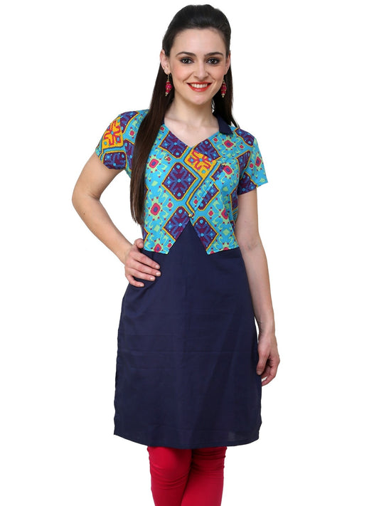 Finding Product Women's Blue Diamond Print Waist Coat Kurti