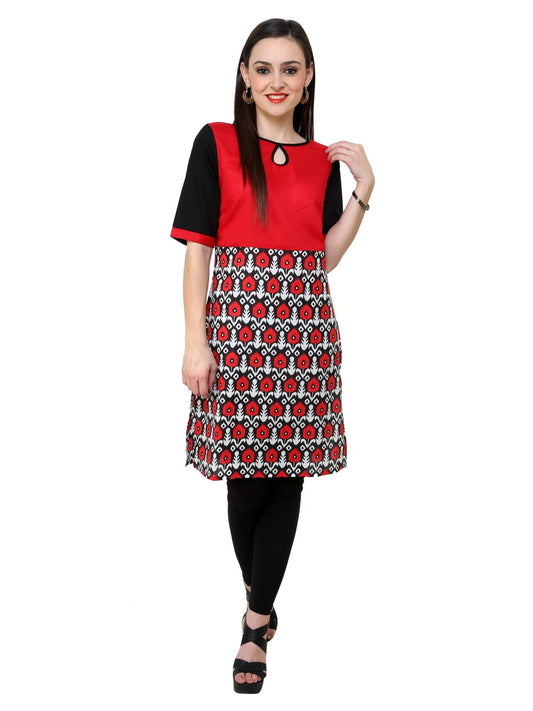 Finding Product Women's Red Black Print Keyhole Kurti