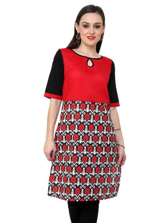 Finding Product Women's Red Black Print Keyhole Kurti