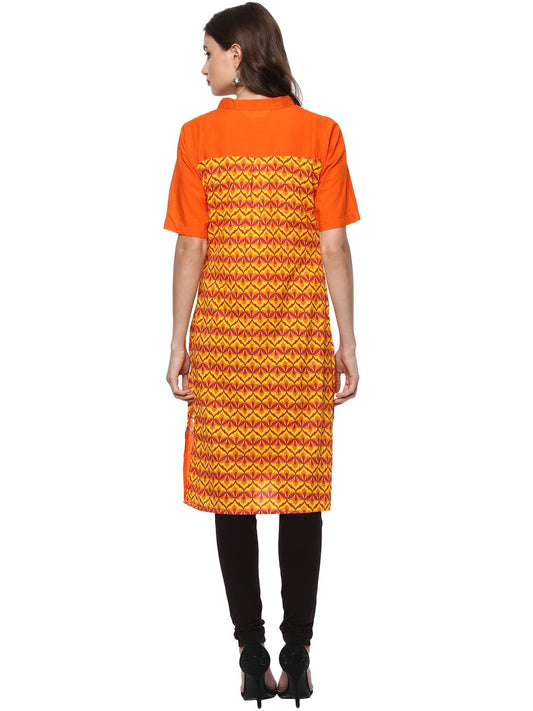 Finding Product Women's Yellow Allover Print Stand Collar Print Kurti