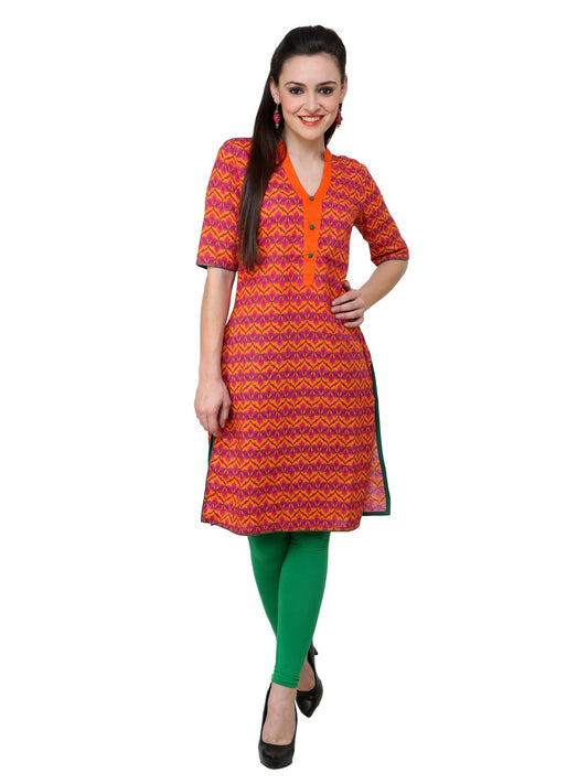 Finding Product Women's Orange Allover Piping Detail Kurti