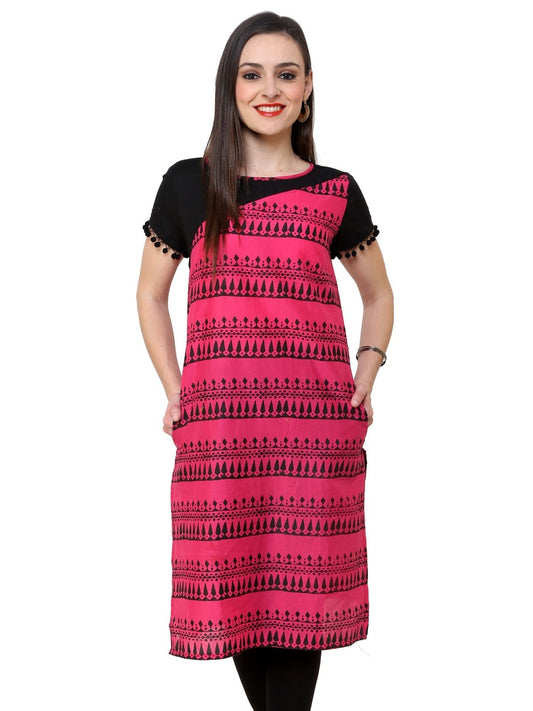 Finding Product Women's Pink Border Print Lace Kurti