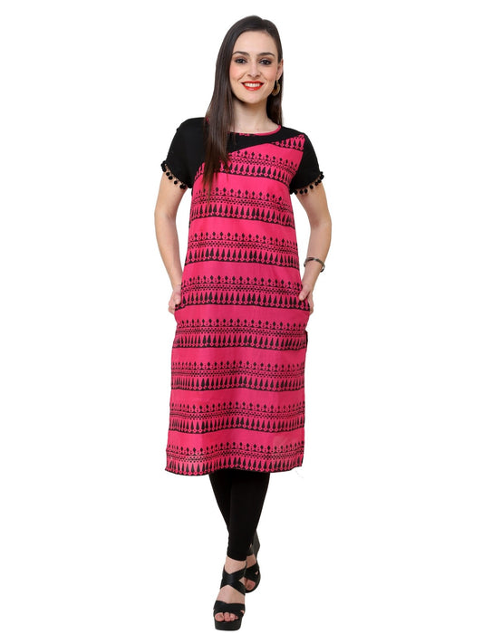 Finding Product Women's Pink Border Print Lace Kurti