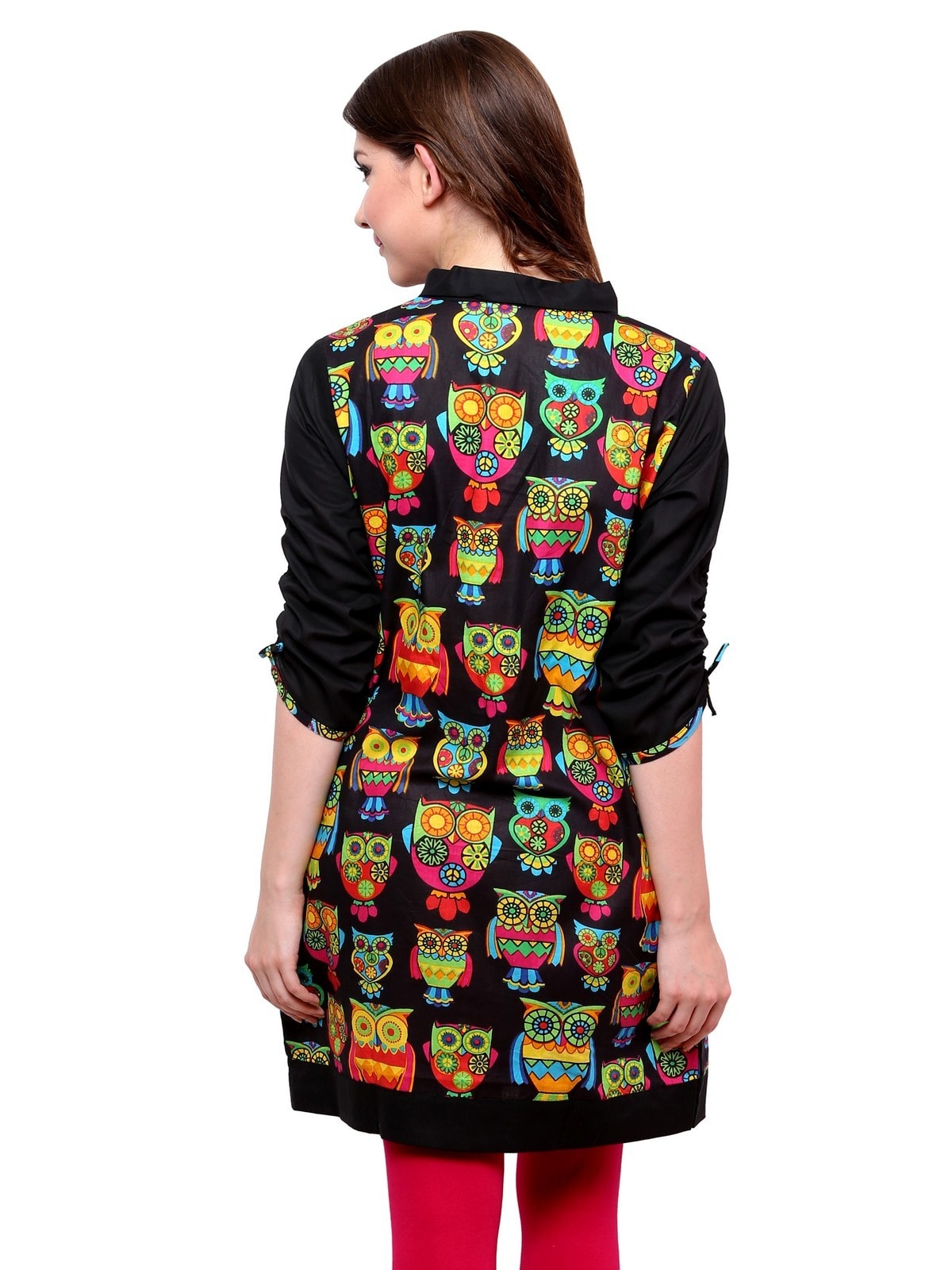 Finding Product Women's Black Owl Reversible Buttoned Kurti