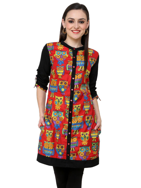 Finding Product Women's Red Owl Reversible Buttoned Kurti