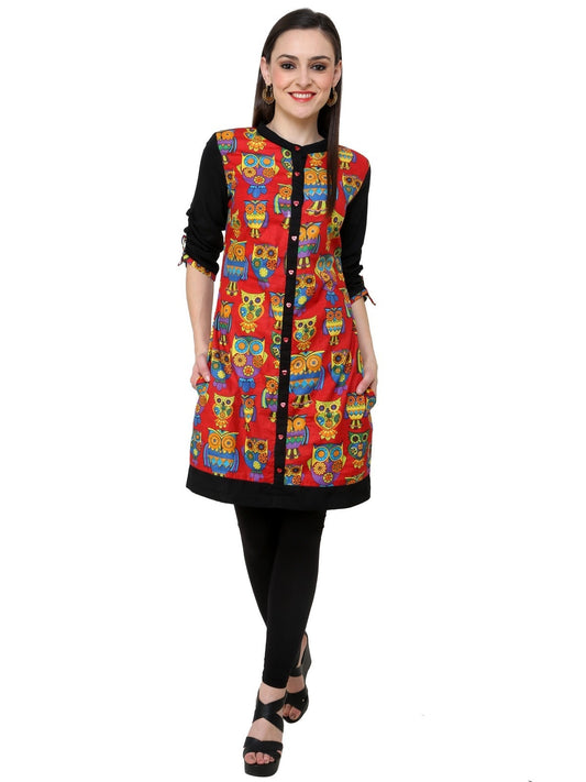 Finding Product Women's Red Owl Reversible Buttoned Kurti