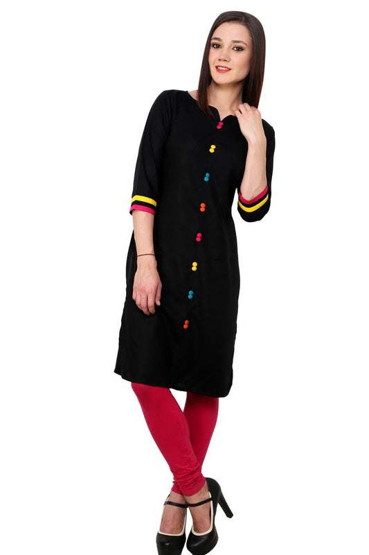 Finding Product Women's Black Multi Color Button Kurti