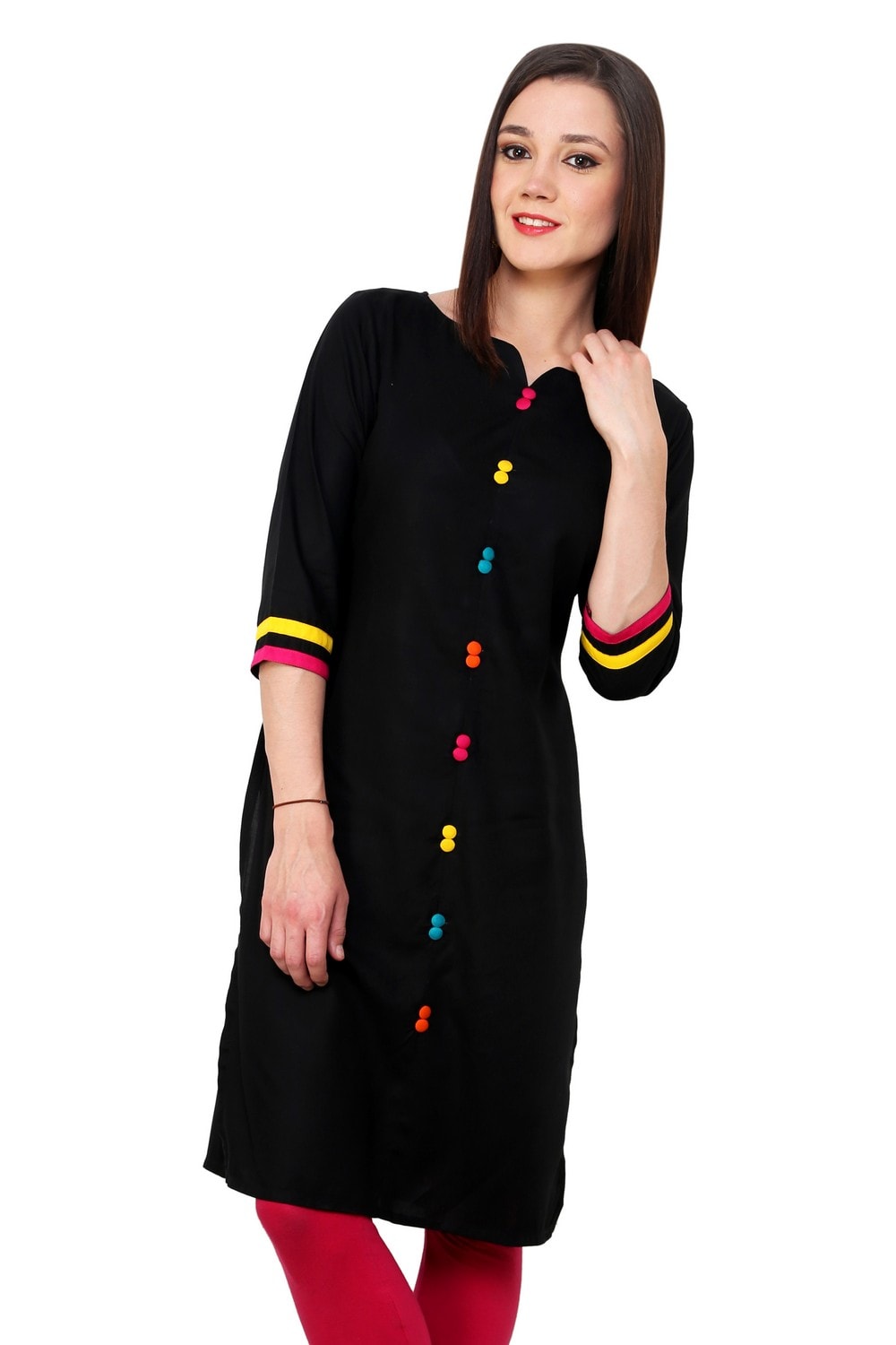 Finding Product Women's Black Multi Color Button Kurti