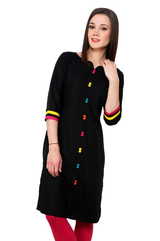 Finding Product Women's Black Multi Color Button Kurti
