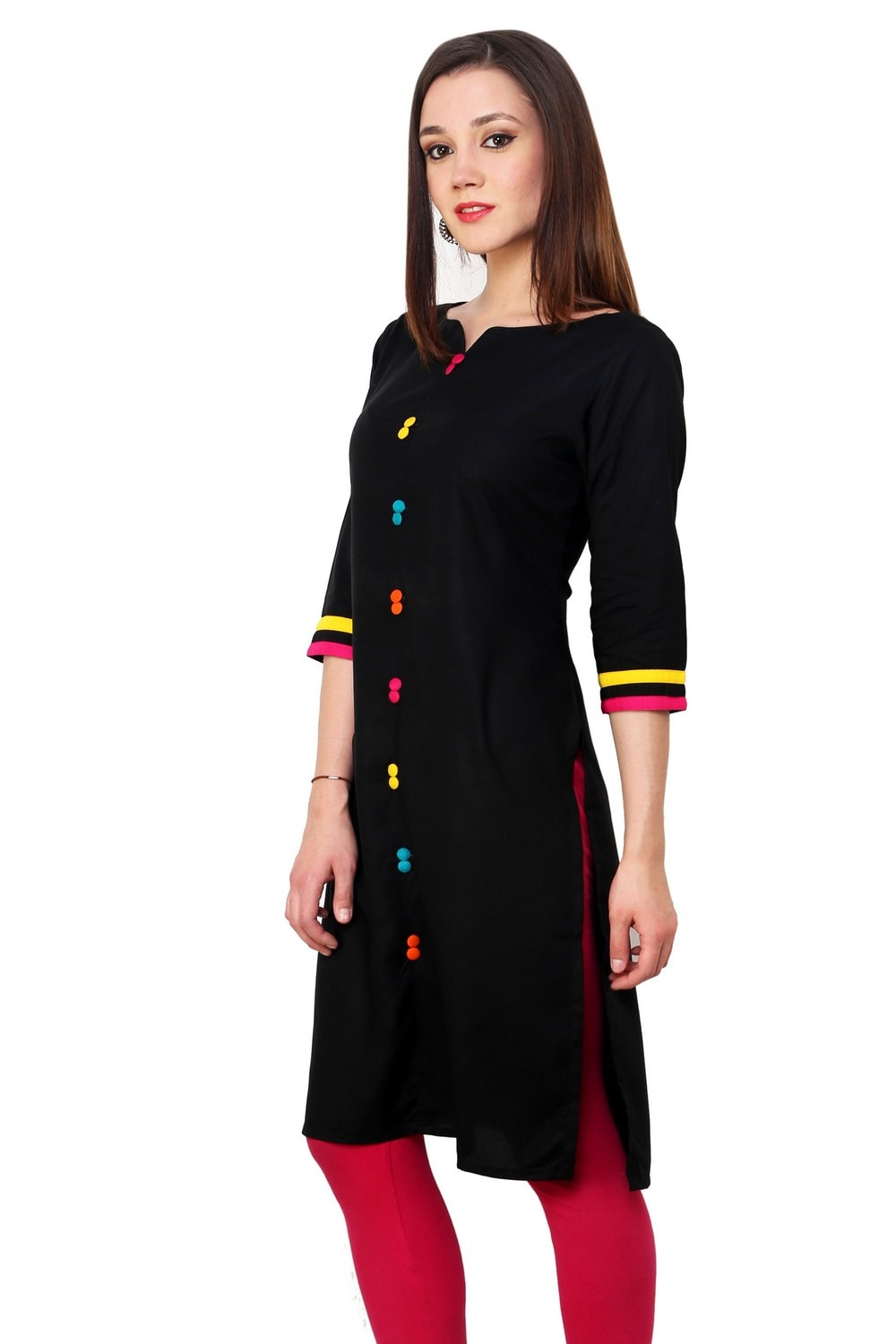 Finding Product Women's Black Multi Color Button Kurti